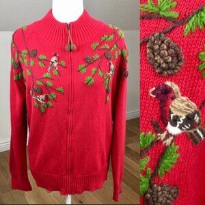 Vintage Bird Sweater Zip Front Size Large